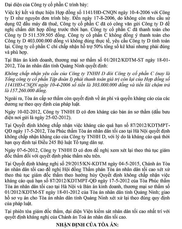Án lệ số 21/2018/AL về lỗi và thiệt hại trong trường hợp đơn phương chấm dứt hợp đồng cho thuê tài sản