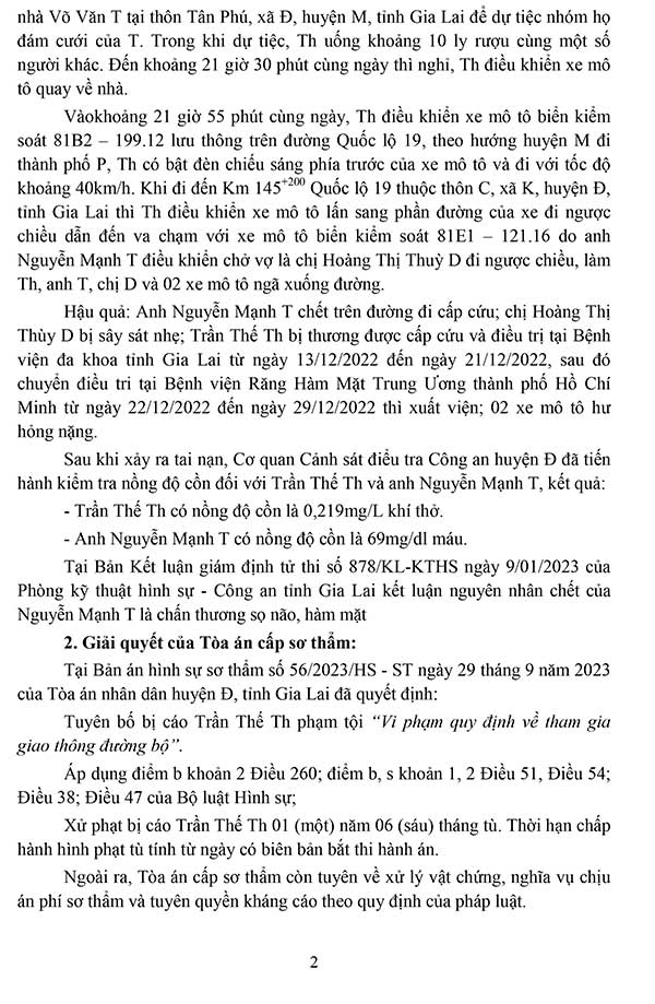 Bản án 04/2024/HS-PT ngày 26/01/2024 về tội vi phạm quy định tham gia giao thông đường bộ