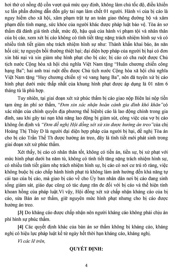 Bản án 04/2024/HS-PT ngày 26/01/2024 về tội vi phạm quy định tham gia giao thông đường bộ