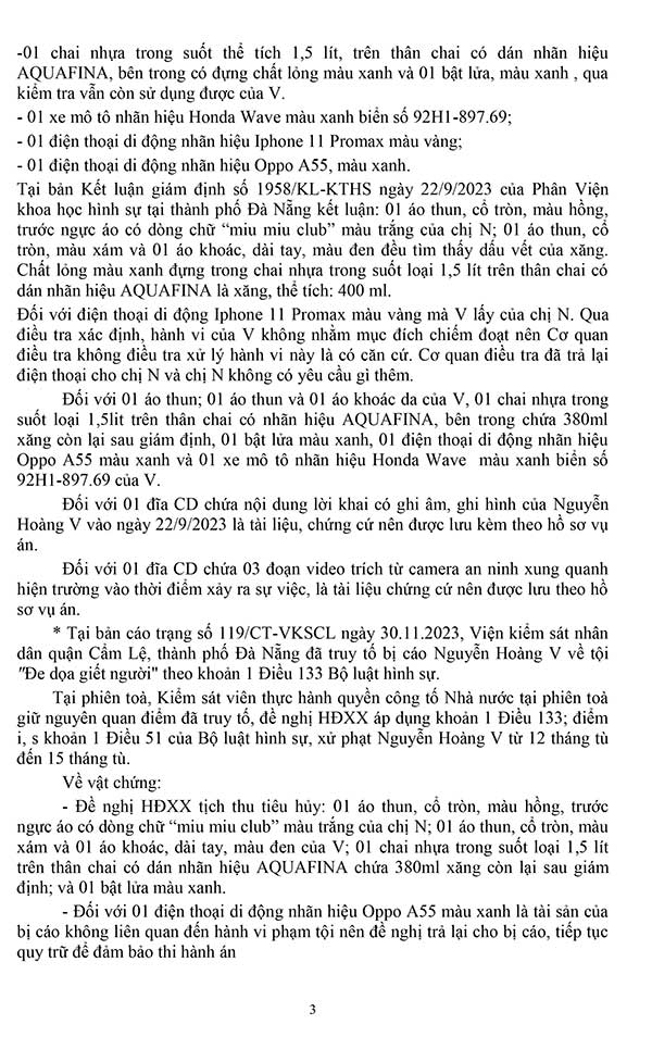 Bản án số 06/2024/HS-ST ngày 15/01/2024 của TAND Q. Cẩm Lệ, TP. Đà Nẵng về tội đe dọa giết người