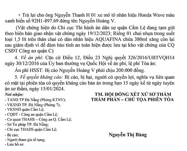 Bản án số 06/2024/HS-ST ngày 15/01/2024 của TAND Q. Cẩm Lệ, TP. Đà Nẵng về tội đe dọa giết người
