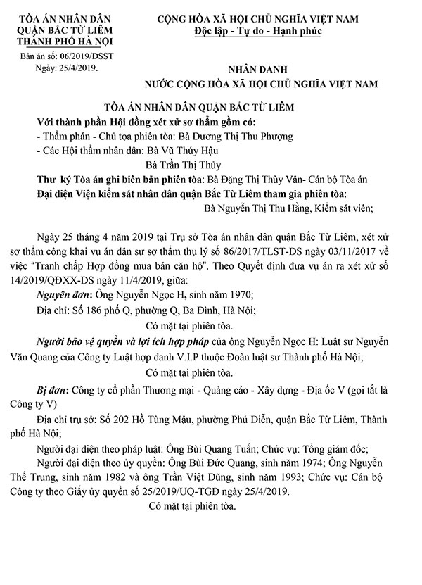 Bản án 06/2019/DSST ngày 25/04/2019 về tranh chấp hợp đồng mua bán căn hộ