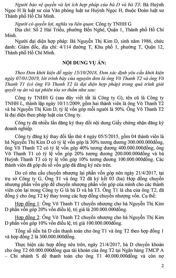 Bản án 1002/2019/KDTM-ST ngày 19/08/2019 về tranh chấp giữa các thành viên trong công ty