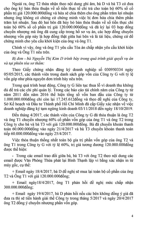 Bản án 1002/2019/KDTM-ST ngày 19/08/2019 về tranh chấp giữa các thành viên trong công ty