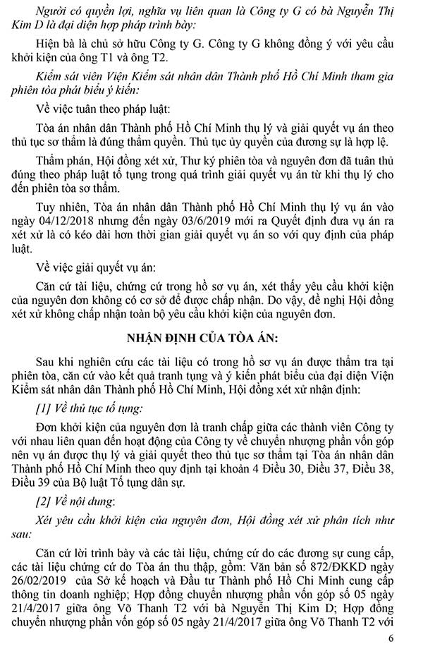 Bản án 1002/2019/KDTM-ST ngày 19/08/2019 về tranh chấp giữa các thành viên trong công ty