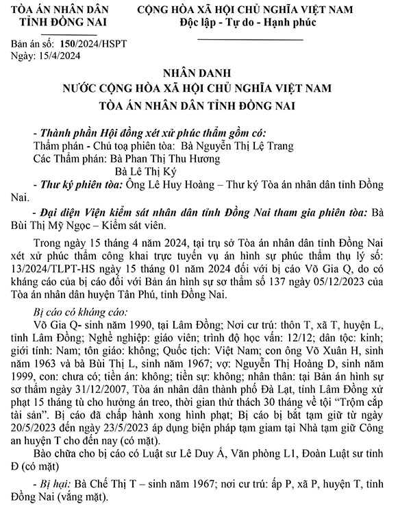 Bản án 150/2024/HS-PT ngày 15/04/2024 về tội cưỡng đoạt tài sản