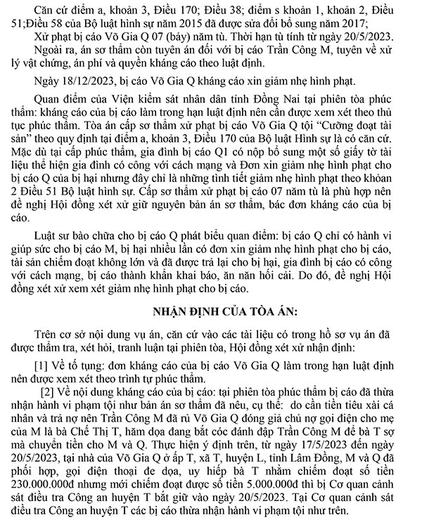 Bản án 150/2024/HS-PT ngày 15/04/2024 về tội cưỡng đoạt tài sản