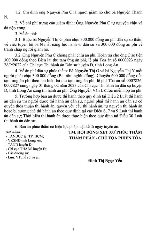 Bản án 164/2023/DS-PT ngày 09/05/2023 về yêu cầu tuyên bố một người mất năng lực hành vi dân sự và tranh chấp người giám hộ cho người mất năng lực hành vi dân sự