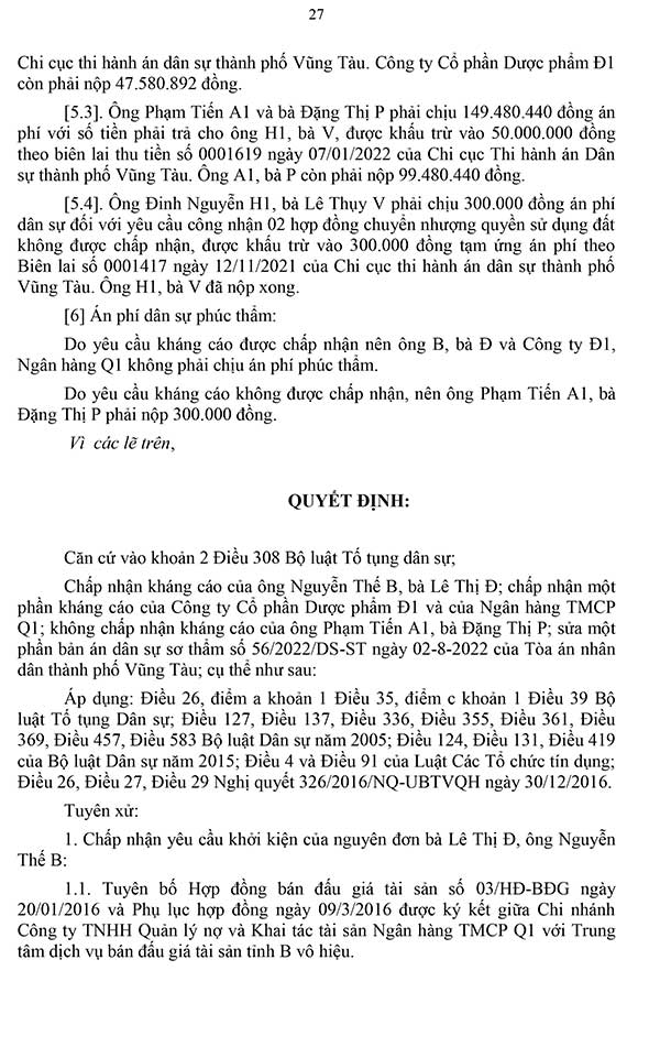 Bản án 71/2023/DS-PT ngày 22/05/2023 về tranh chấp hợp đồng bán đấu giá tài sản, hợp đồng chuyển nhượng quyền sử dụng đất, hợp đồng tín dụng và hợp đồng thế chấp tài sản