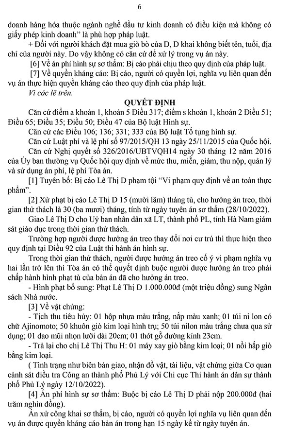 Bản án 136/2022/HS-ST ngày 28/10/2022 về tội vi phạm quy định an toàn thực phẩm