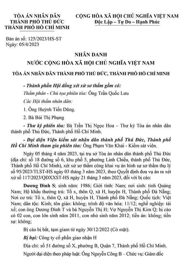Bản án 125/2023/HS-ST ngày 05/04/2023 về tội tham ô tài sản