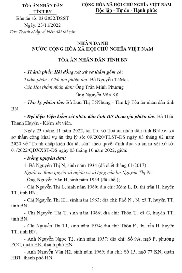 Bản án số 03/2022/DSST v/v tranh chấp về kiện đòi tài sản