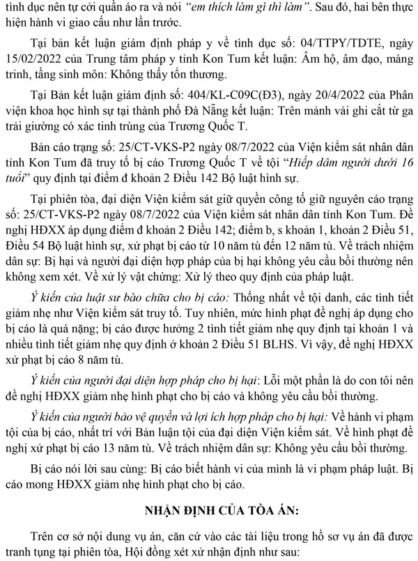 Bản án số 30/2022/HS-ST về tội hiếp dâm người dưới 16 tuổi