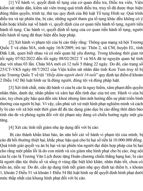 Bản án số 30/2022/HS-ST về tội hiếp dâm người dưới 16 tuổi