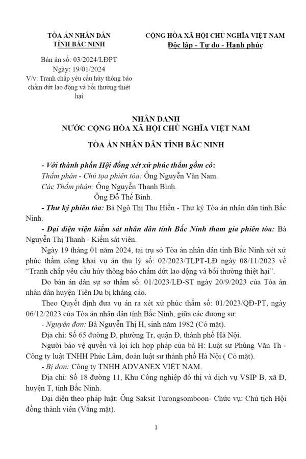 Bản án số 03/2024/LĐPT