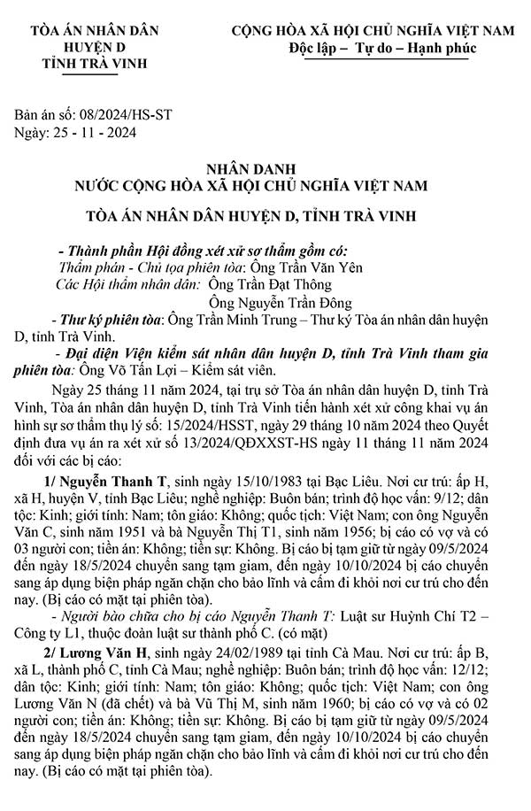 Bản án số 08/2024/HS-ST ngày 25/11/2024 Về tội lừa dối khách hàng