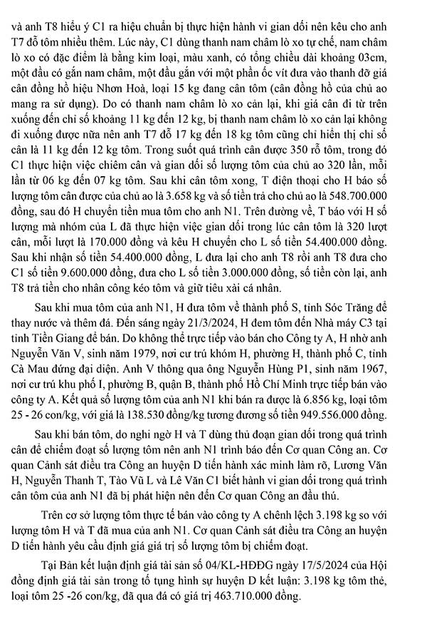 Bản án số 08/2024/HS-ST ngày 25/11/2024 Về tội lừa dối khách hàng