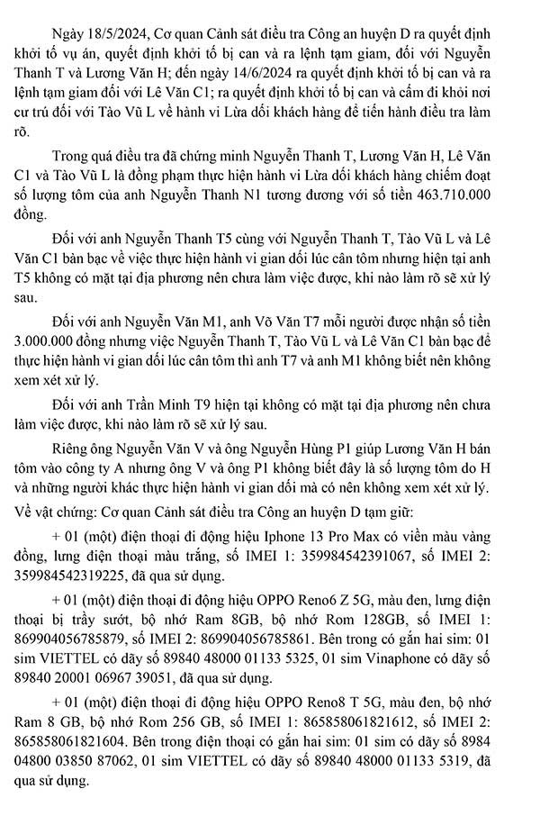 Bản án số 08/2024/HS-ST ngày 25/11/2024 Về tội lừa dối khách hàng