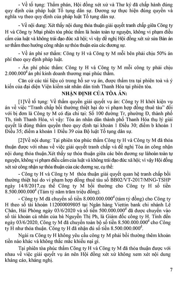 Bản án số 09/2020/KDTM-PT ngày 04/06/2020 về tranh chấp bồi thường thiệt hại do vi phạm hợp đồng thuê tàu