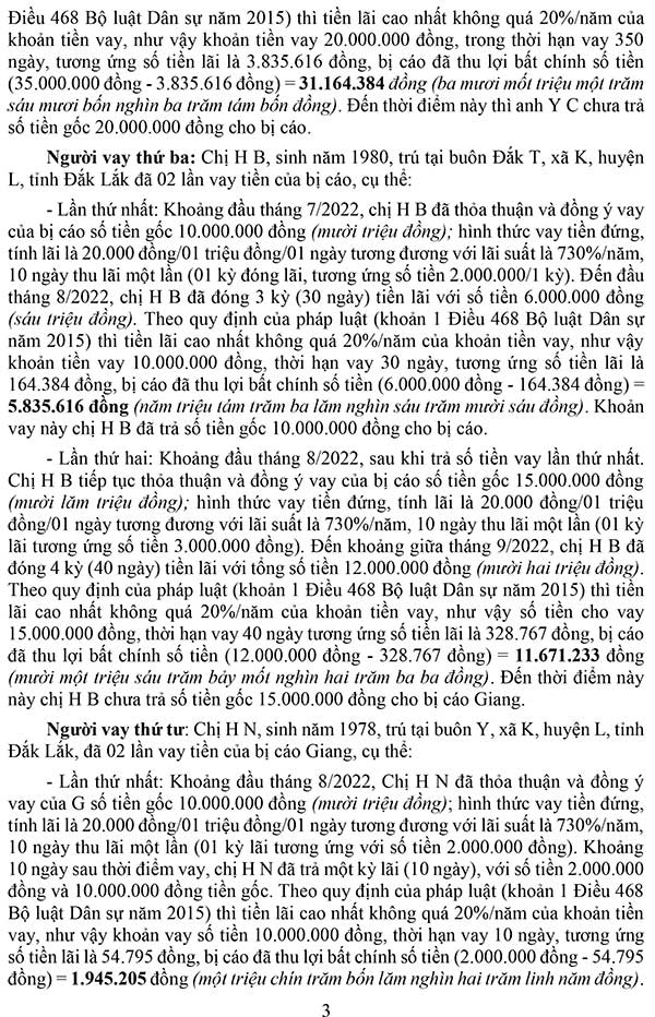 Bản án về tội cho vay lãi nặng trong giao dịch dân sự (lãi suất 109,5%/năm) số 10/2024/HS-ST