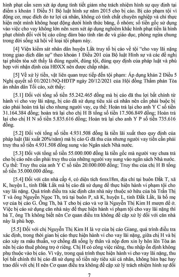Bản án về tội cho vay lãi nặng trong giao dịch dân sự (lãi suất 109,5%/năm) số 10/2024/HS-ST