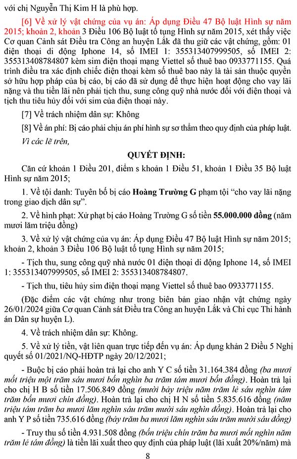 Bản án về tội cho vay lãi nặng trong giao dịch dân sự (lãi suất 109,5%/năm) số 10/2024/HS-ST