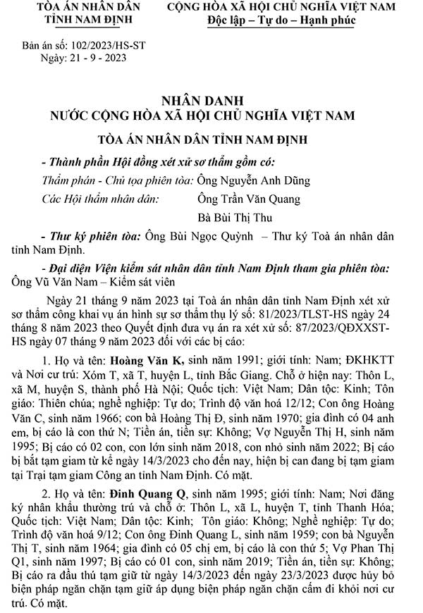 Bản án số 102/2023/HS-ST ngày 20/9/2023 Về tội thu thập, tàng trữ, trao đổi, mua bán, công khai hóa trái phép thông tin tài khoản ngân hàng