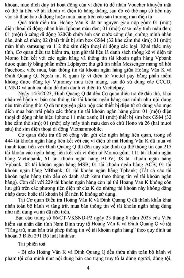 Bản án số 102/2023/HS-ST ngày 20/9/2023 Về tội thu thập, tàng trữ, trao đổi, mua bán, công khai hóa trái phép thông tin tài khoản ngân hàng