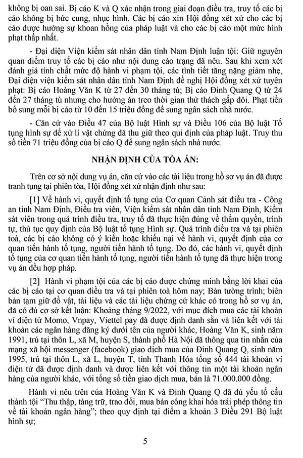Bản án số 102/2023/HS-ST ngày 20/9/2023 Về tội thu thập, tàng trữ, trao đổi, mua bán, công khai hóa trái phép thông tin tài khoản ngân hàng