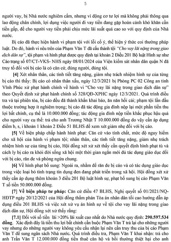 Bản án về tội cho vay lãi nặng trong giao dịch dân sự số 12/2024/HS-ST
