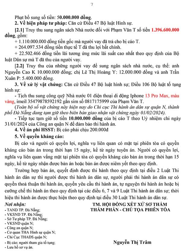 Bản án về tội cho vay lãi nặng trong giao dịch dân sự số 12/2024/HS-ST