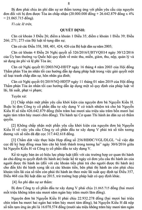Bản án số 189/2021/DS-ST ngày 29/11/2021 về tranh chấp hợp đồng đặt cọc mua bán căn hộ