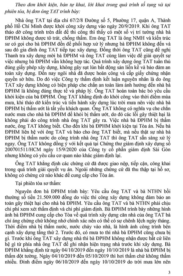 Bản án số 209/2023/ DS-PT Về tranh chấp bồi thường thiệt hại do xây nhà liền kề