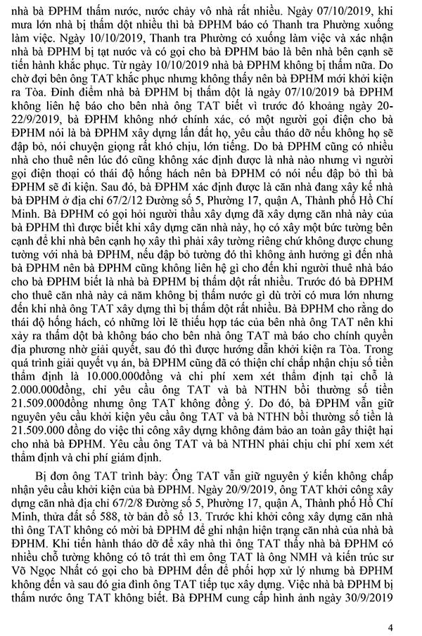 Bản án số 209/2023/ DS-PT Về tranh chấp bồi thường thiệt hại do xây nhà liền kề