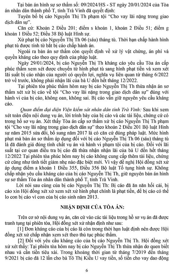 Bản án số 23/2024/HS-PT ngày 09/05/2024 về tội cho vay lãi nặng trong giao dịch dân sự