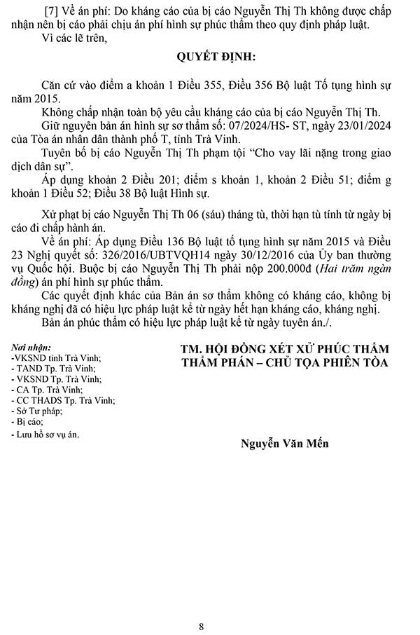 Bản án số 23/2024/HS-PT ngày 09/05/2024 về tội cho vay lãi nặng trong giao dịch dân sự