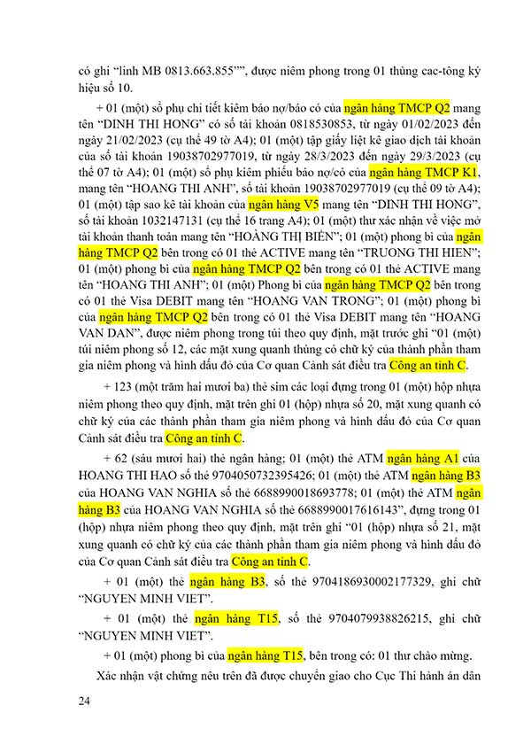 Bản án số 24/2024/HS-ST ngày 13/3/2024 về tội thu thập, tàng trữ, trao đổi, mua bán, công khai hóa trái phép thông tin tài khoản ngân hàng