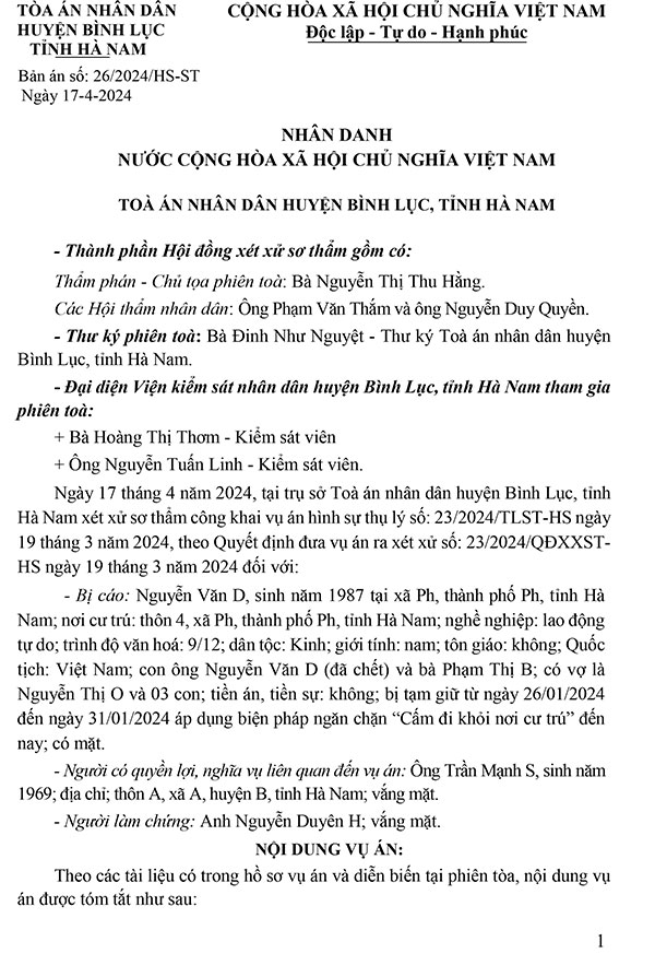 Bản án số 26/2024/HS-ST ngày 17-4-2024 về tội cho vay lãi nặng trong giao dịch dân sự