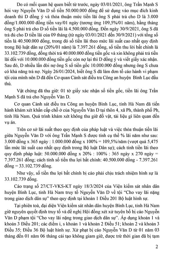 Bản án số 26/2024/HS-ST ngày 17-4-2024 về tội cho vay lãi nặng trong giao dịch dân sự