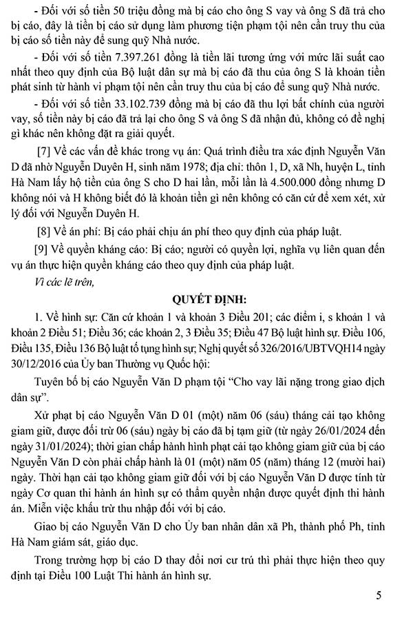Bản án số 26/2024/HS-ST ngày 17-4-2024 về tội cho vay lãi nặng trong giao dịch dân sự