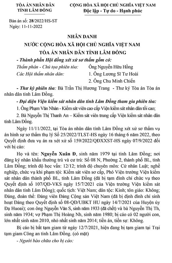 Bản án số 28/2022/HS-ST ngày 11/11/2022 về tội nhận hối lộ