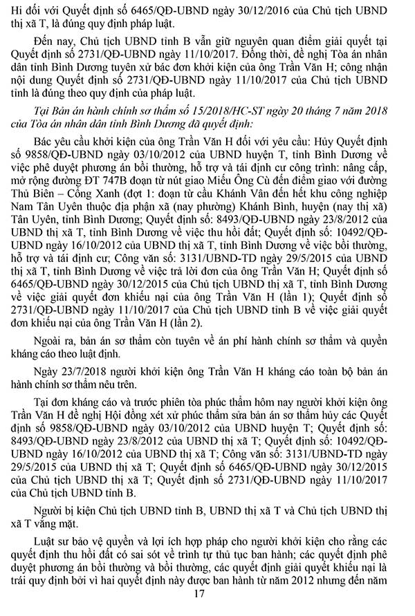 Bản án số 427/2019/HC-PT ngày 09/07/2019 về khiếu kiện quyết định hành chính về việc thu hồi đất, bồi thường, hỗ trợ khi thu hồi đất và giải quyết khiếu nại