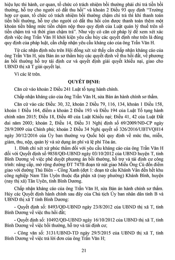 Bản án số 427/2019/HC-PT ngày 09/07/2019 về khiếu kiện quyết định hành chính về việc thu hồi đất, bồi thường, hỗ trợ khi thu hồi đất và giải quyết khiếu nại