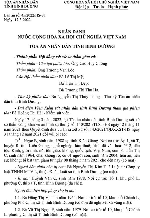 Bản án số 45/2022/HS-ST ngày 17/03/2022 về Tội giết người