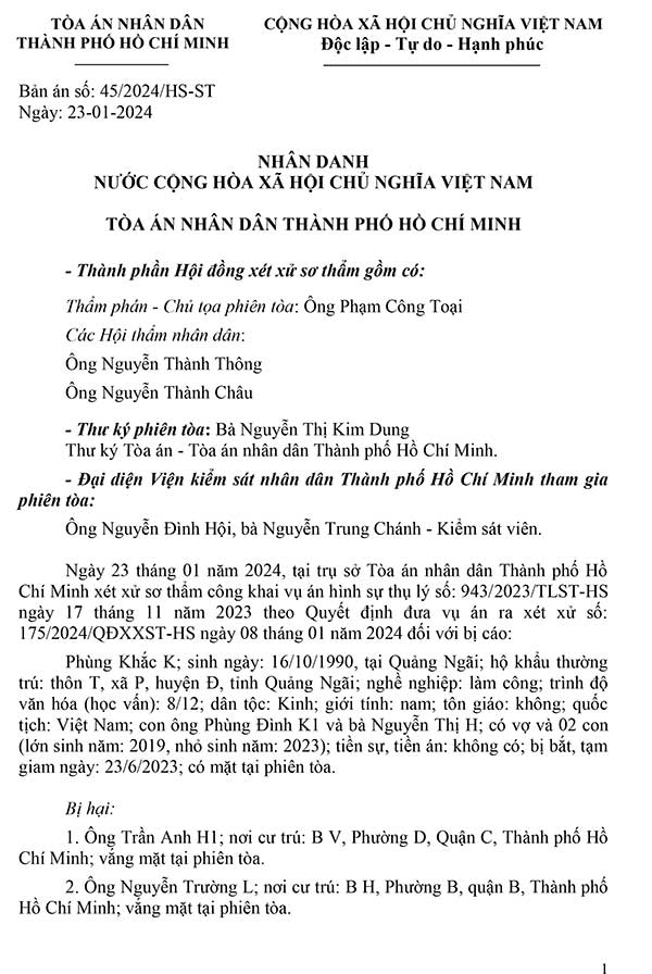 Bản án số 45/2024/HS-ST ngày 23/01/2024 về Tội sử dụng mạng máy tính thực hiện hành vi chiếm đoạt tài sản