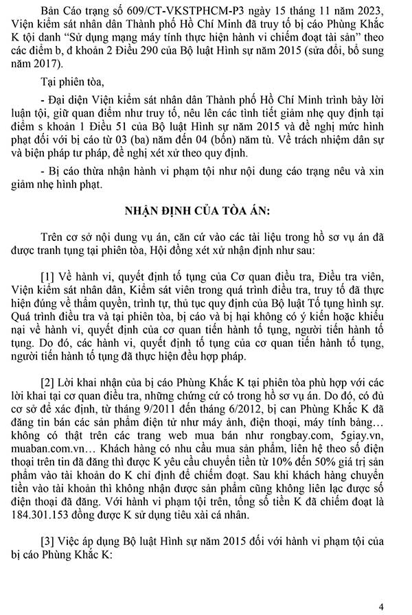 Bản án số 45/2024/HS-ST ngày 23/01/2024 về Tội sử dụng mạng máy tính thực hiện hành vi chiếm đoạt tài sản