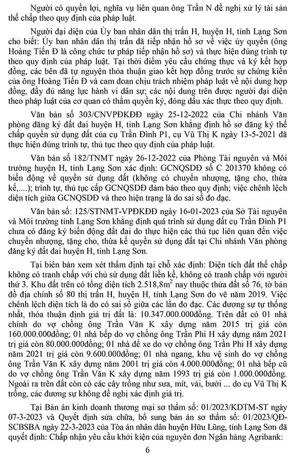 Bản án số 06/2023/KDTM-PT về tranh chấp hợp đồng tín dụng, hợp đồng thế chấp tài sản bảo đảm