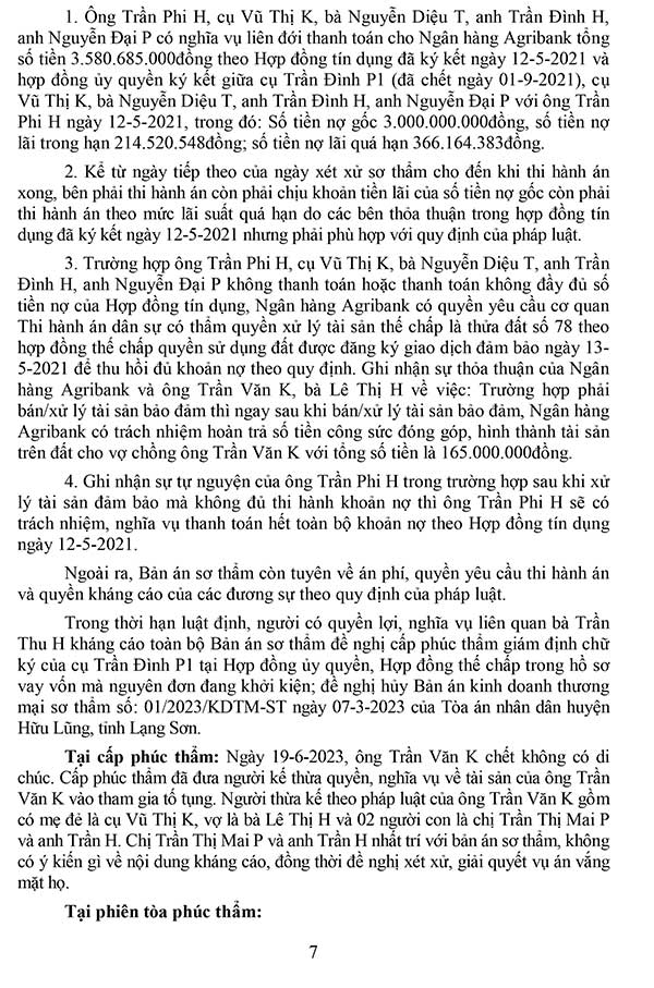 Bản án số 06/2023/KDTM-PT về tranh chấp hợp đồng tín dụng, hợp đồng thế chấp tài sản bảo đảm