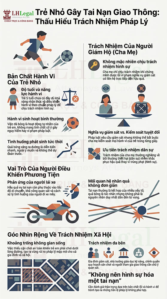 Bé trai đá bóng ra đường khiến người đi xe máy tử vong: Tai nạn hay trách nhiệm pháp lý?
