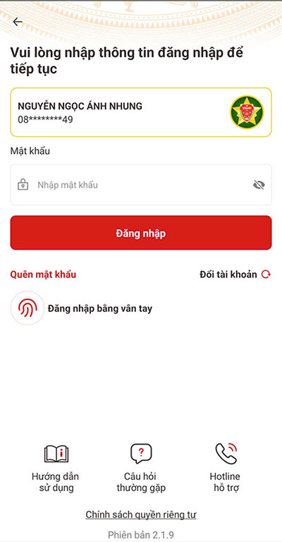Bước 2: Đăng nhập vào VNeID